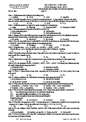 Đề kiểm tra 1 tiết sô 3 môn Hóa học Lớp 12 - Năm học 2016-2017 - Trường THPT Võ Văn Kiệt